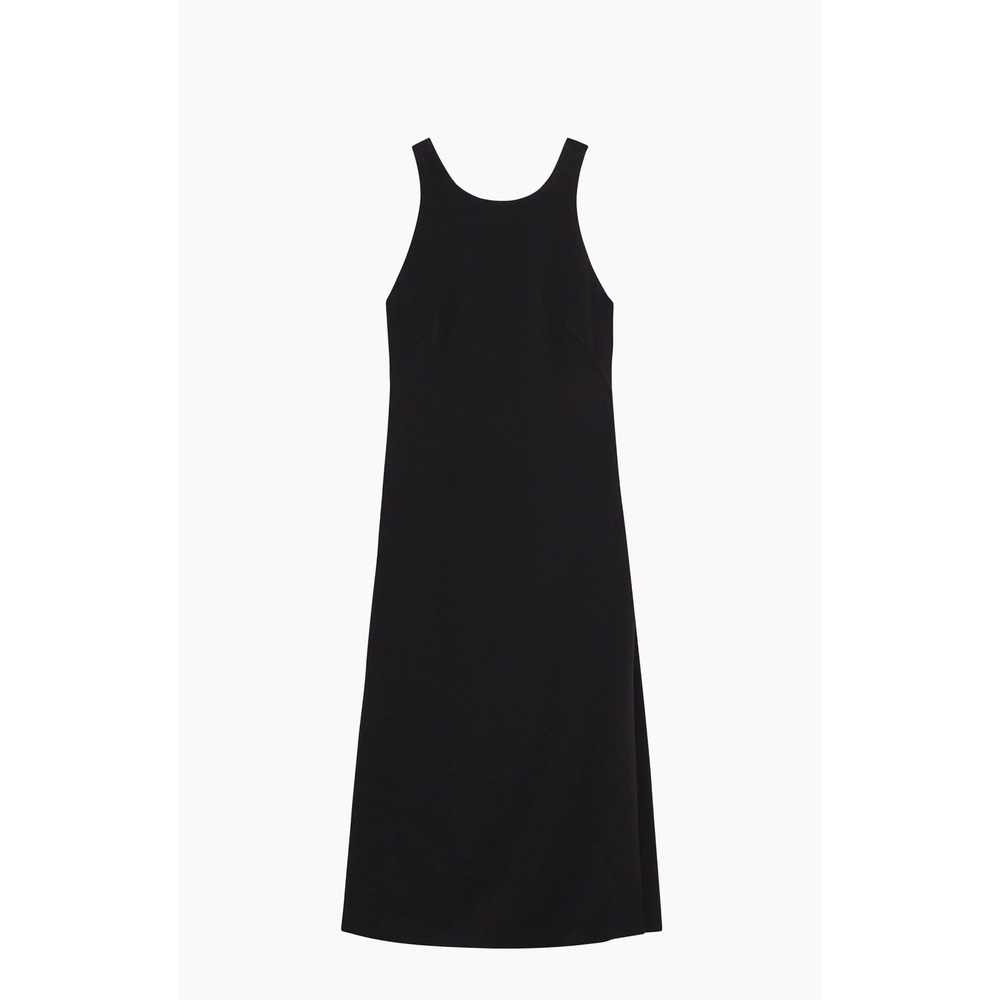 Theory‎ Black Fluid Ottoman X Back Midi Dress Size 00 Sleeveless Career Cocktail
